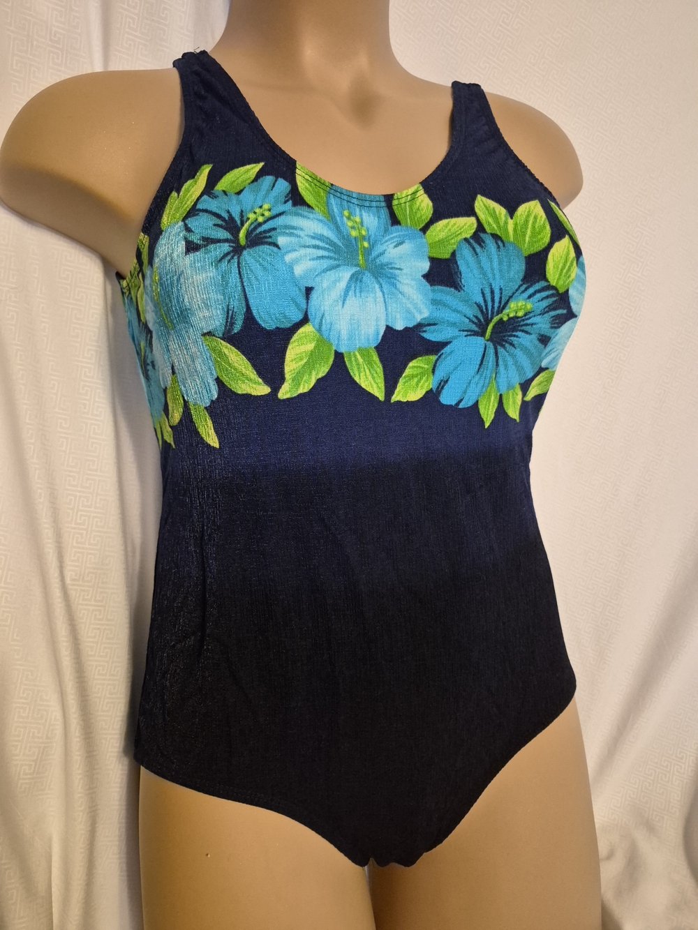 Sabree 22W Vintage Womens Tropical One Piece Swimsuit Bathing  Blue  Floral USA